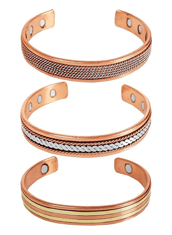 Peora Handmade Copper Cuff Bracelets Tibetan Style Hand Forged with Solid and High Gauge Copper Jewelry for Women Men (Set of 3) - Image 1