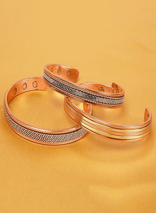 Peora Handmade Copper Cuff Bracelets Tibetan Style Hand Forged with Solid and High Gauge Copper Jewelry for Women Men (Set of 3) - Image 3