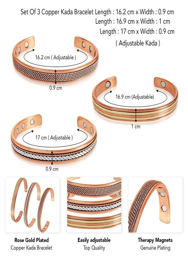Peora Handmade Copper Cuff Bracelets Tibetan Style Hand Forged with Solid and High Gauge Copper Jewelry for Women Men (Set of 3) - Image 4