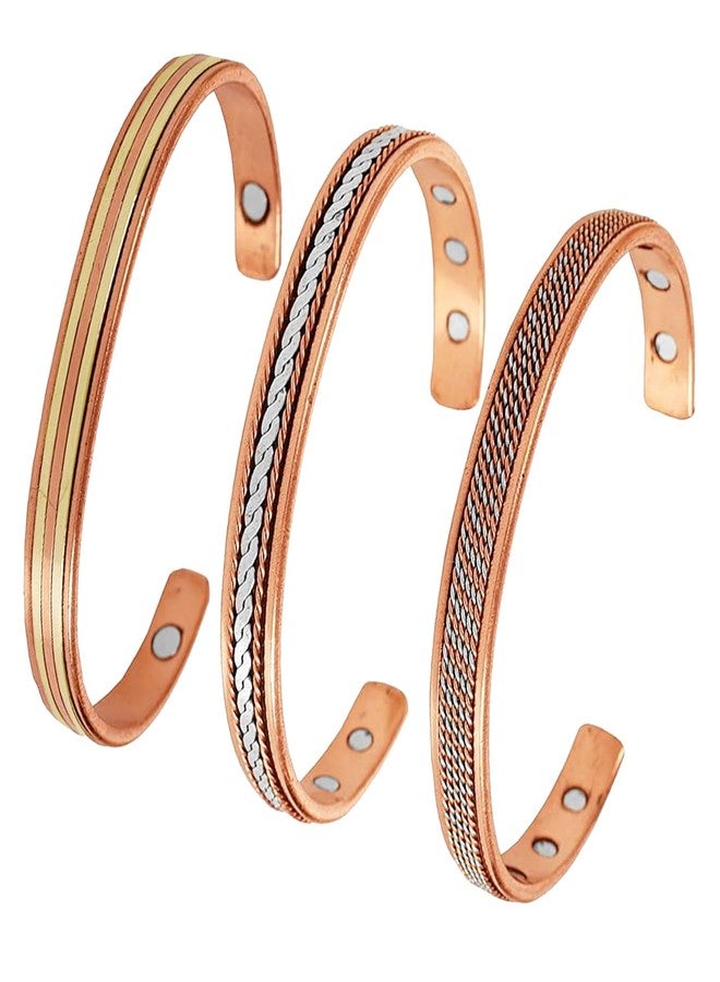 Peora Handmade Copper Cuff Bracelets Tibetan Style Hand Forged with Solid and High Gauge Copper Jewelry for Women Men (Set of 3) - Image 5