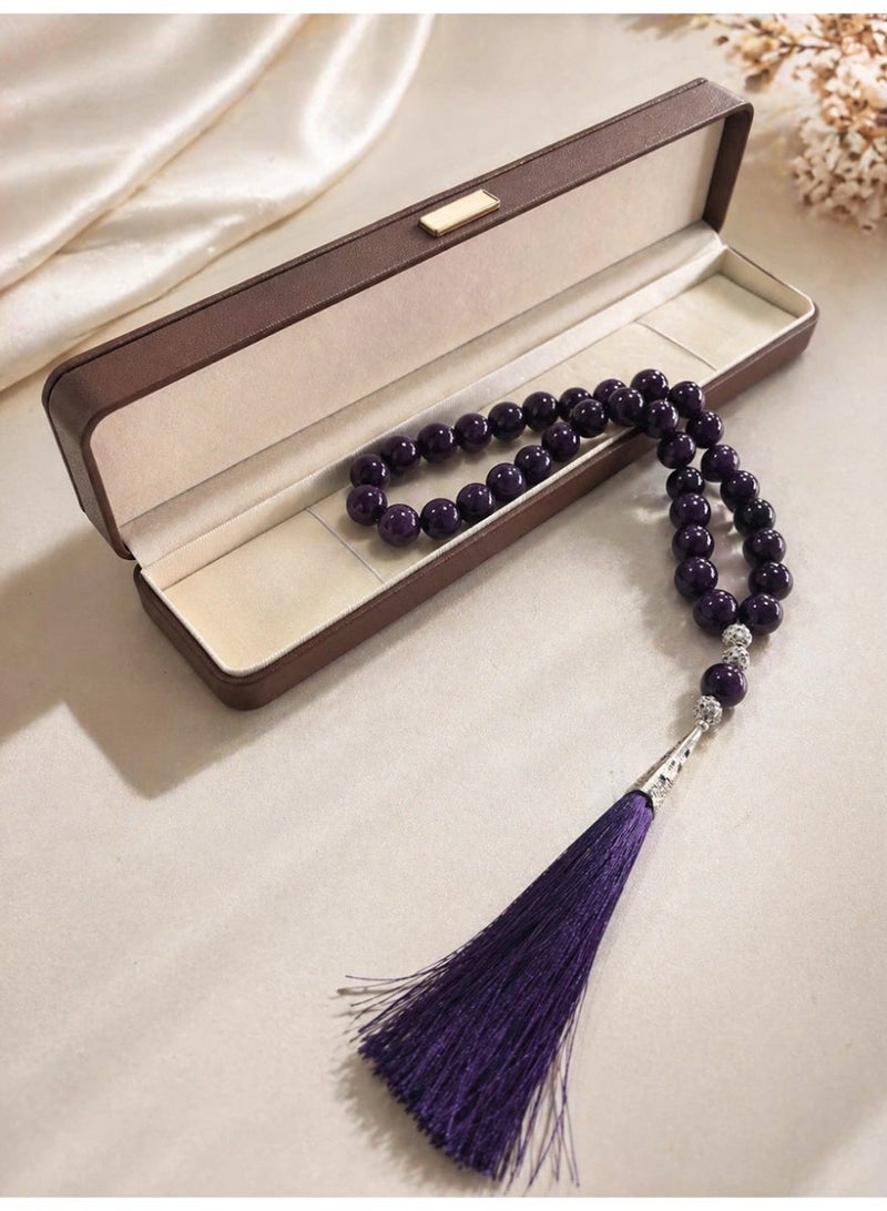 Slema Dark Purple Transparent Crystal Islamic Tasbih Prayer Beads 33 Tashiha 12mm, Muslim Misbaha Rosary with Purple Tassel for Daily Dhikr & Islamic Eid Gift - Image 5