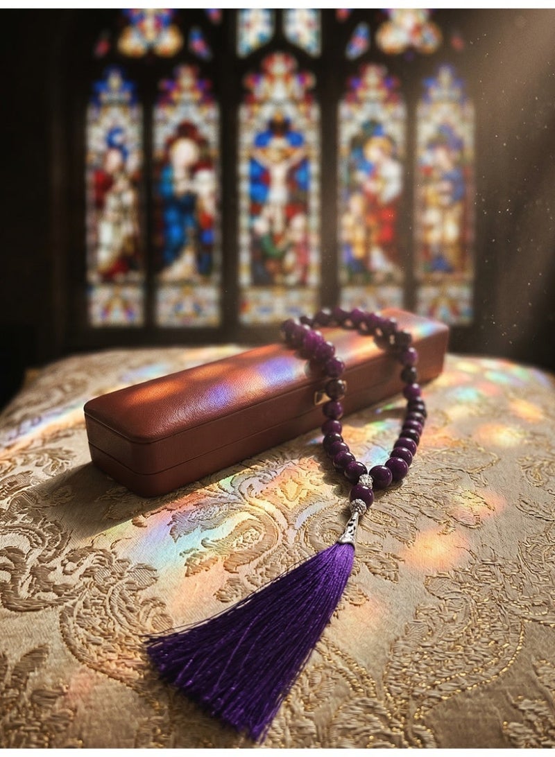 Slema Dark Purple Transparent Crystal Islamic Tasbih Prayer Beads 33 Tashiha 12mm, Muslim Misbaha Rosary with Purple Tassel for Daily Dhikr & Islamic Eid Gift - Image 2