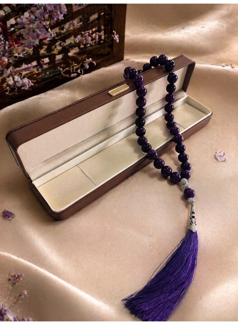 Slema Dark Purple Transparent Crystal Islamic Tasbih Prayer Beads 33 Tashiha 12mm, Muslim Misbaha Rosary with Purple Tassel for Daily Dhikr & Islamic Eid Gift - Image 4
