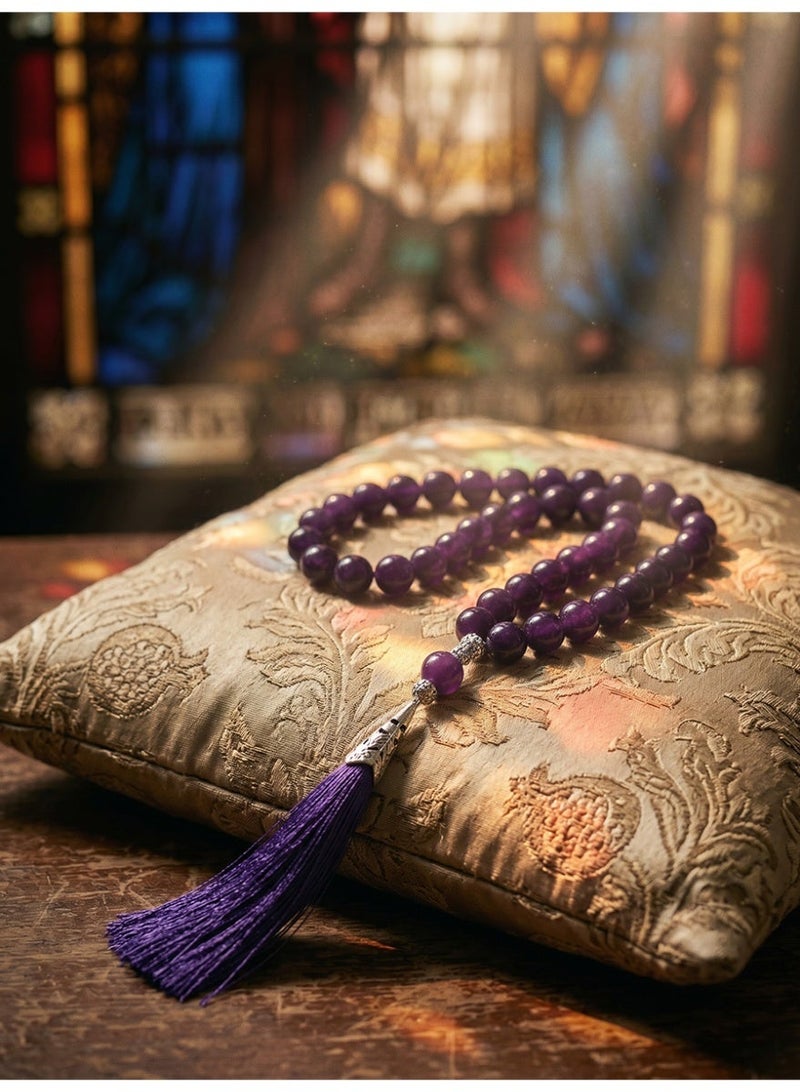 Slema Dark Purple Transparent Crystal Islamic Tasbih Prayer Beads 33 Tashiha 12mm, Muslim Misbaha Rosary with Purple Tassel for Daily Dhikr & Islamic Eid Gift - Image 3