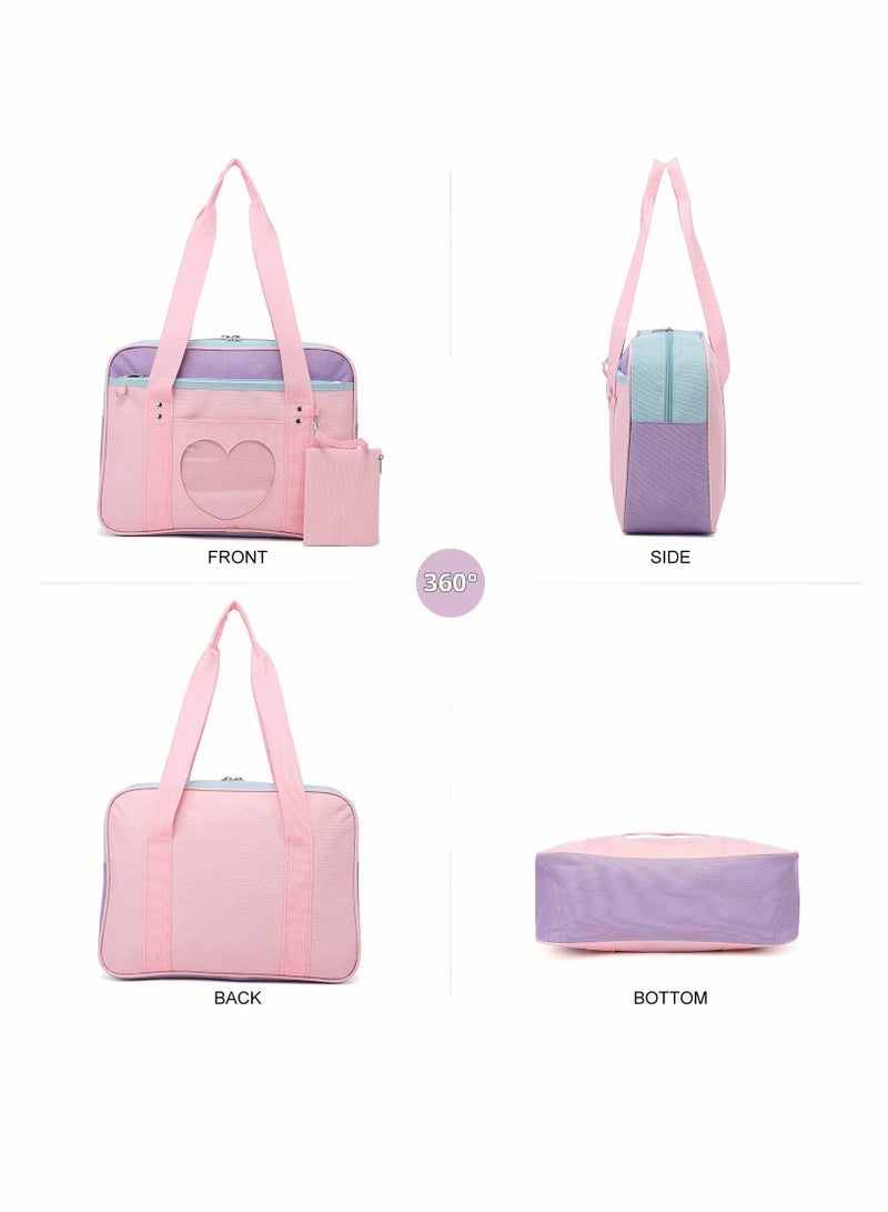 Excefore Shoulder Bag School Bag Made Of Premium Oxford and Pvc Plastic Large Anime Shoulder Bag Kawaii Handbag for Women Transparent Love Casual Shoulder Bag for School Work Gym Sports Travel Pink - Image 4