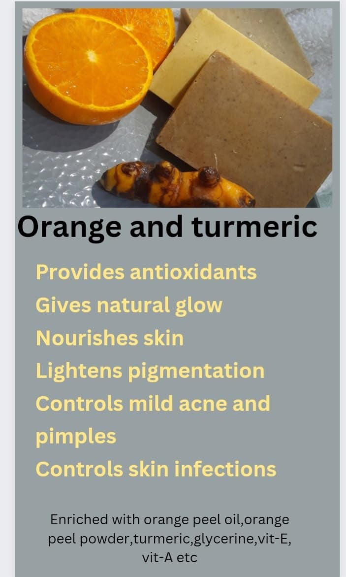 Orange and Turmeric soap Coconut soap Neem and Turmeric soap Nzee Natural Handmade Soap Herbal Bathing Bar for Hydrated Skin Suitable for All Skin Types Orange and Turmeric soap Coconut soap Neem and Turmeric soap Pack of 3 - Image 4