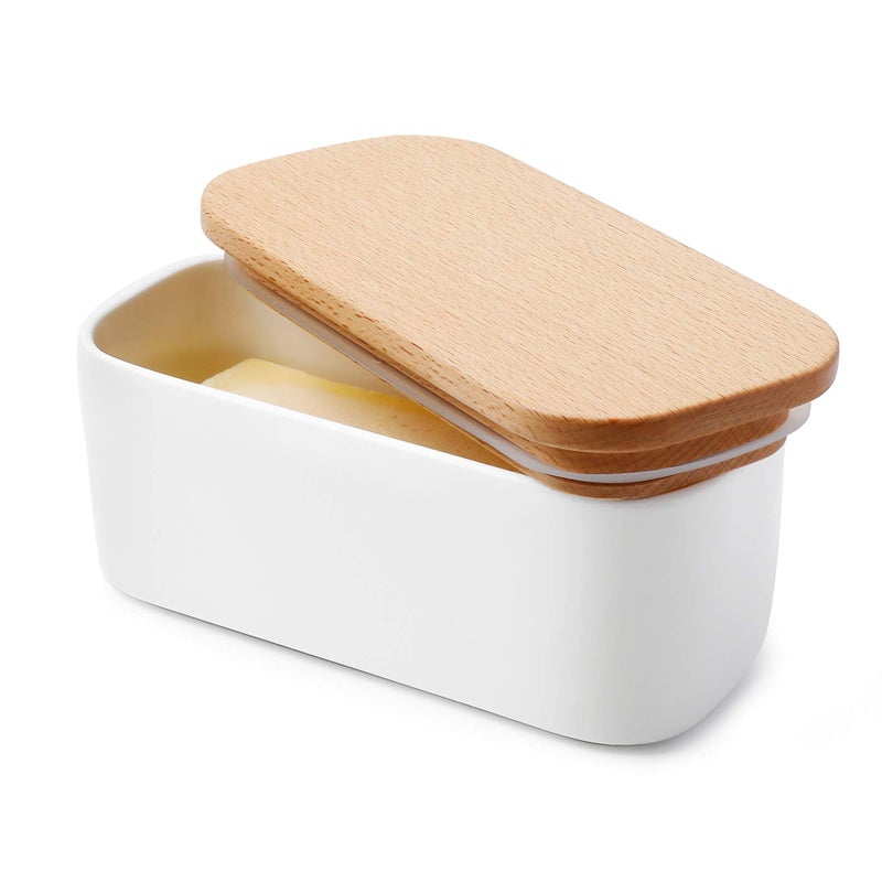 Sweese Small Butter Dish with Lid for Countertop Airtight Butter Keeper Holds Up to 1 Sticks of Butter Porcelain Butter Container for Kitchen Decor and Accessories for Kitchen Gift White