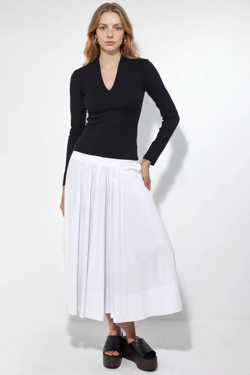 بوسيم BUSEM Slim Fit V-Neck Long Sleeve Blouse