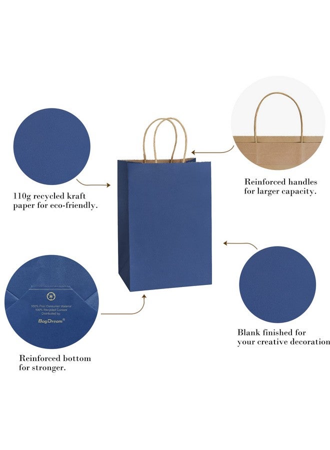 BagDream Kraft Paper Bags 100Pcs 5.25x3x8 Inches Small Paper Gift Bags with Handles Wedding Party Favor Bags Shopping Retail Merchandise Bags Navy Blue Gift Bags Paper Sacks Bulk - Image 3