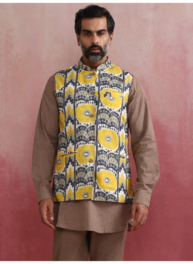 trueBrowns Men's Grey Ikat Print Cotton Reversible Nehru Jacket - Image 2