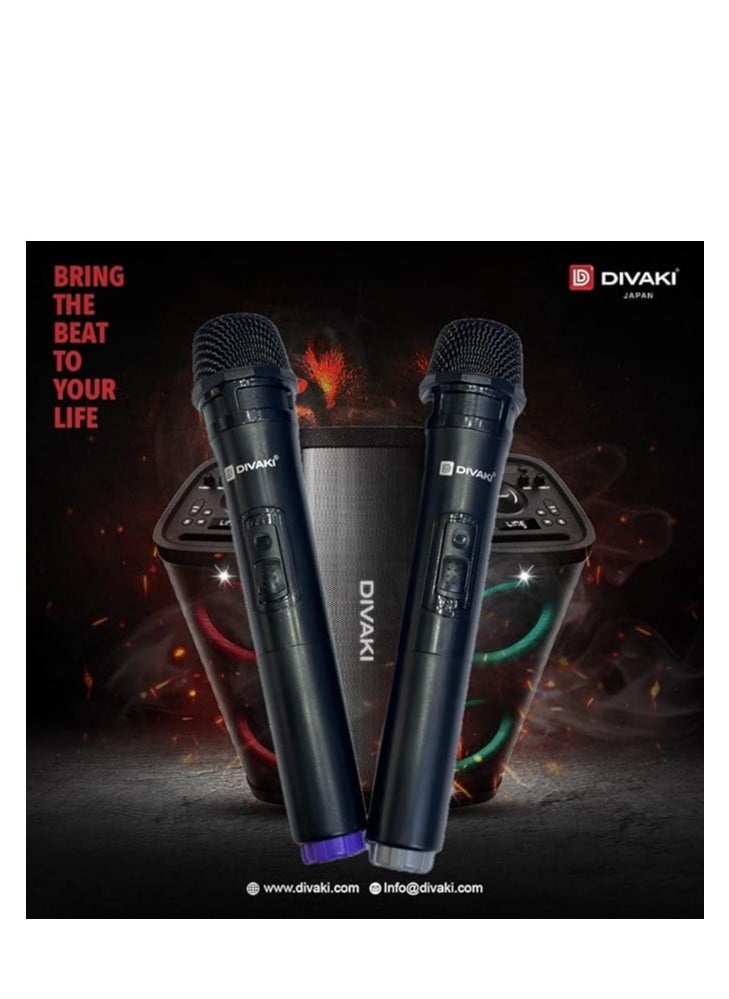 DIVAKI - DIVAKI Extra Bass Portable Speaker 800W, 2 Wireless Microphone Built In Reachargable Battery,Bluetooth DT-R800B - Image 1