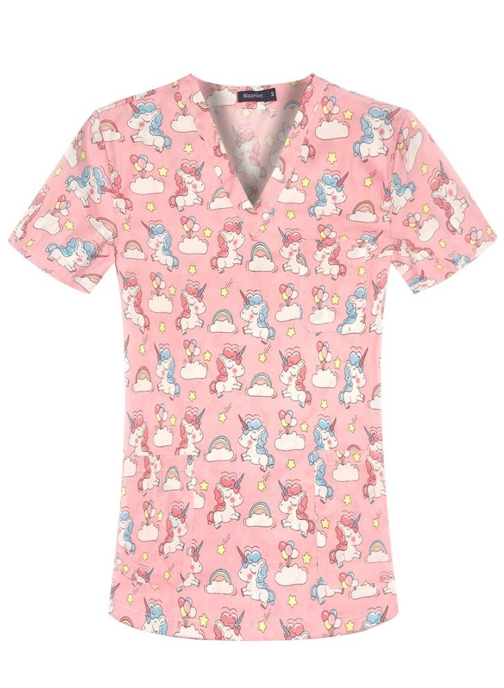 Loquat V-Neck Printed Medical Uniform Scrubs Top for Women Workwear Soft Comfty Easy Care 