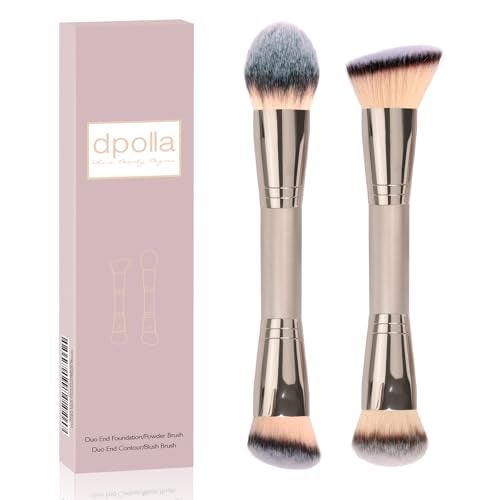 dpolla Foundation Makeup Brushes, 2Pcs Premium Dual-Ended Makeup Brush (Foundation, Powder, Blush & Contour Brushes) for Buffing Liquid, Cream, Powder, Blending Face Brush, Fit for Home, Travel & Gifting - Image 1