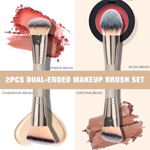 dpolla Foundation Makeup Brushes, 2Pcs Premium Dual-Ended Makeup Brush (Foundation, Powder, Blush & Contour Brushes) for Buffing Liquid, Cream, Powder, Blending Face Brush, Fit for Home, Travel & Gifting - Image 3