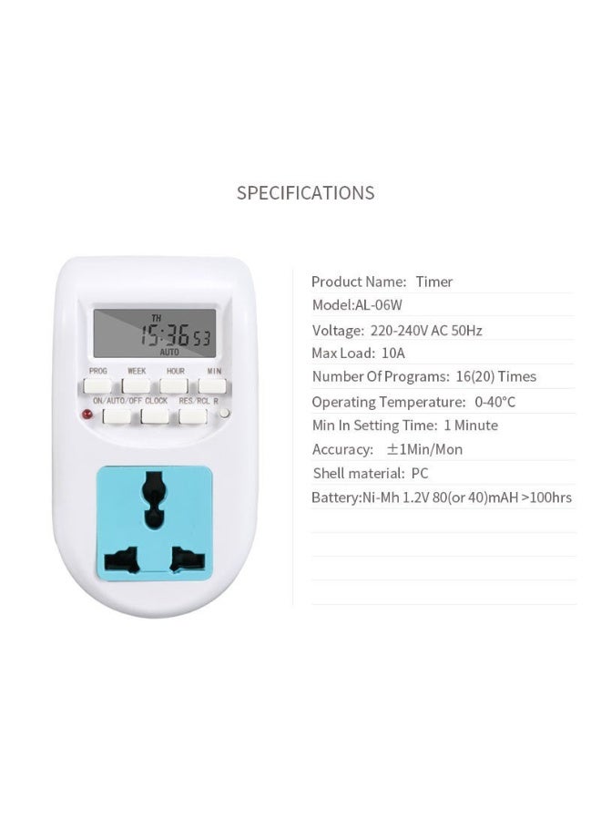 UK-Plug ABS العالمي 12/24 ساعة 220 فولت LCD المكونات الإلكترونية الرقمية القابلة للبرمجة الموقت التبديل المقبس  - Image 5