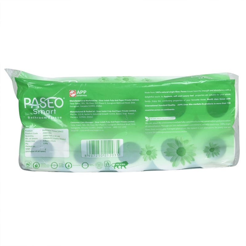 PASEO Toilet Tissue 2 ply Toilet Paper 10 Toilet Rolls x 200 Toilet Tissue Sheets Sheet Size 11 x 9.9 cm - Image 3