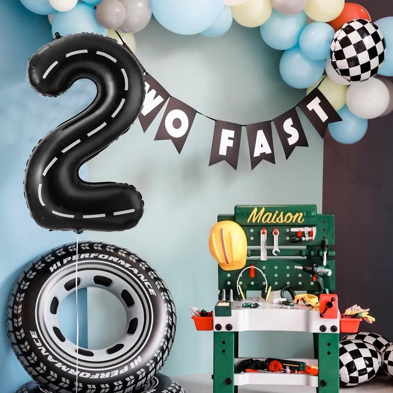 BBPOOL 2 Balloons - Racing Car - 40 Inch - Black - 2 Balloon Number - Race Track - Birthday Decor - Image 3