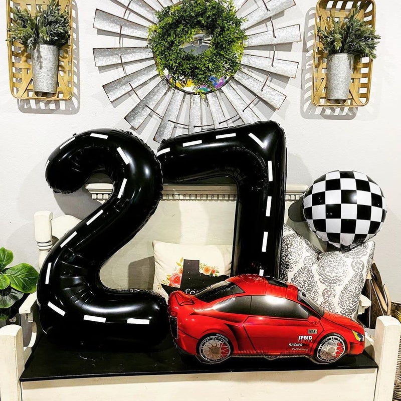 BBPOOL 2 Balloons - Racing Car - 40 Inch - Black - 2 Balloon Number - Race Track - Birthday Decor - Image 4