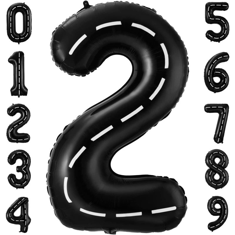 BBPOOL 2 Balloons - Racing Car - 40 Inch - Black - 2 Balloon Number - Race Track - Birthday Decor - Image 1