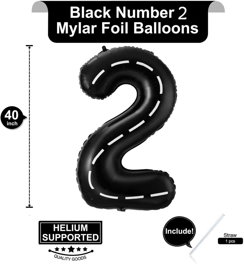 BBPOOL 2 Balloons - Racing Car - 40 Inch - Black - 2 Balloon Number - Race Track - Birthday Decor - Image 2