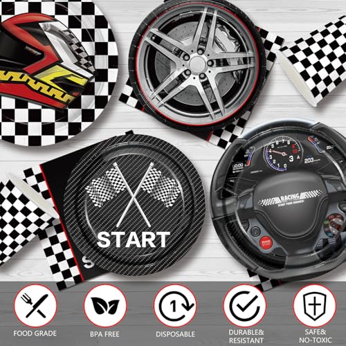 XIENBLOC 144pcs Race Car Plates Napkins Party Supplies Racing Themed Paper Cups Race Car Birthday Party Decorations Racing Tableware Set for kids Boys Birthday Decor Serves 24 - Image 3