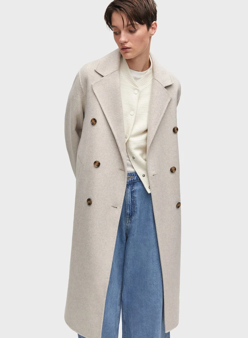 MANGO Button Detail Longline Coat