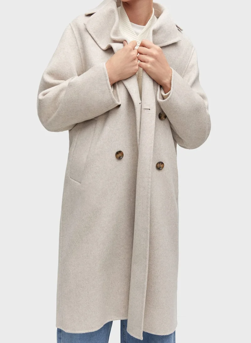 MANGO Button Detail Longline Coat