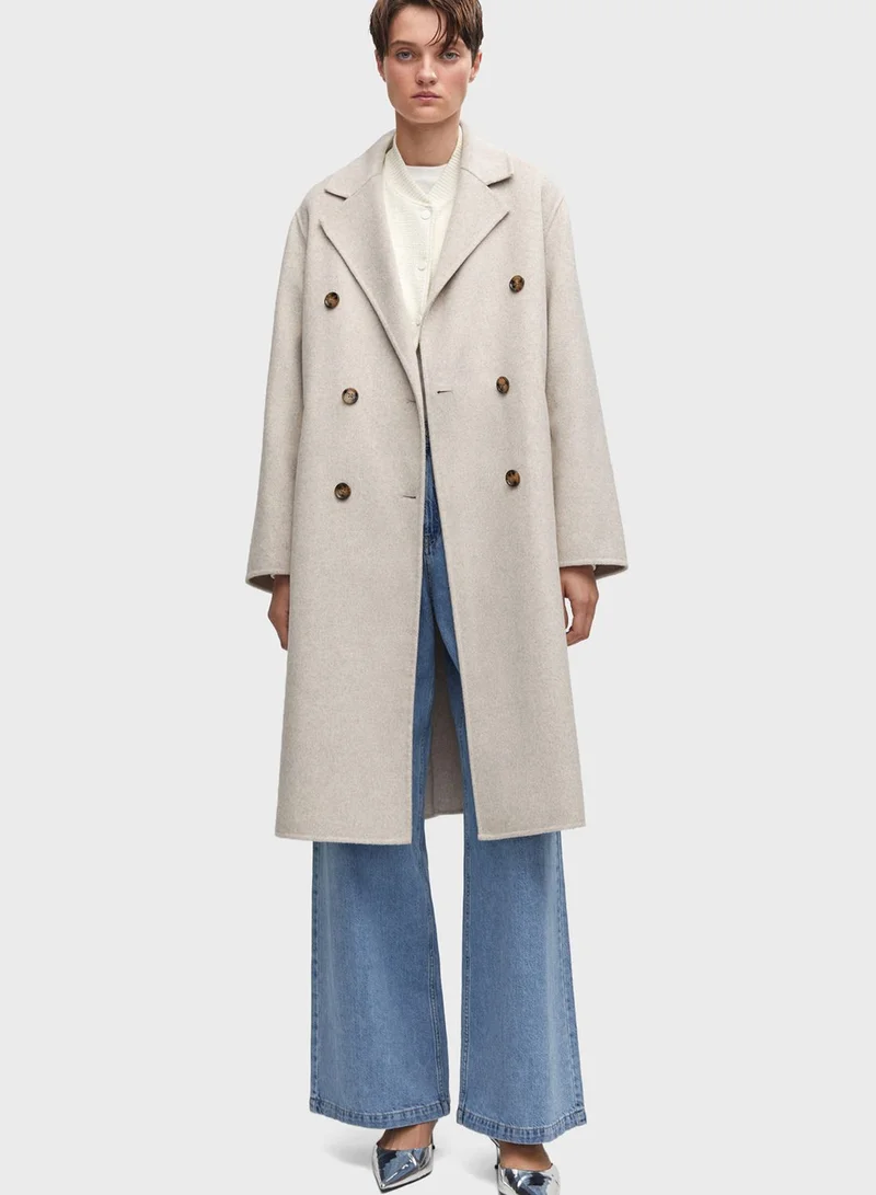 MANGO Button Detail Longline Coat