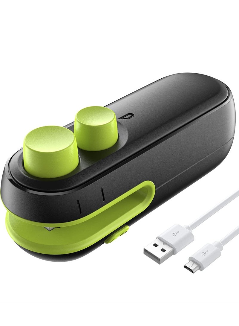 SYOSI Mini Bag Sealer, 2 in 1 Heat Sealer For Snacks, Rechargeable Handheld Plastic Bag Resealer, Vacuum Bag Sealing Machine Portable, Keep Food Chips Cookies Fresh (Black+Green)  - Image 1
