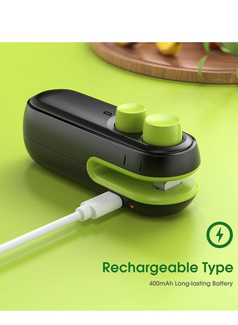 SYOSI Mini Bag Sealer, 2 in 1 Heat Sealer For Snacks, Rechargeable Handheld Plastic Bag Resealer, Vacuum Bag Sealing Machine Portable, Keep Food Chips Cookies Fresh (Black+Green)  - Image 4