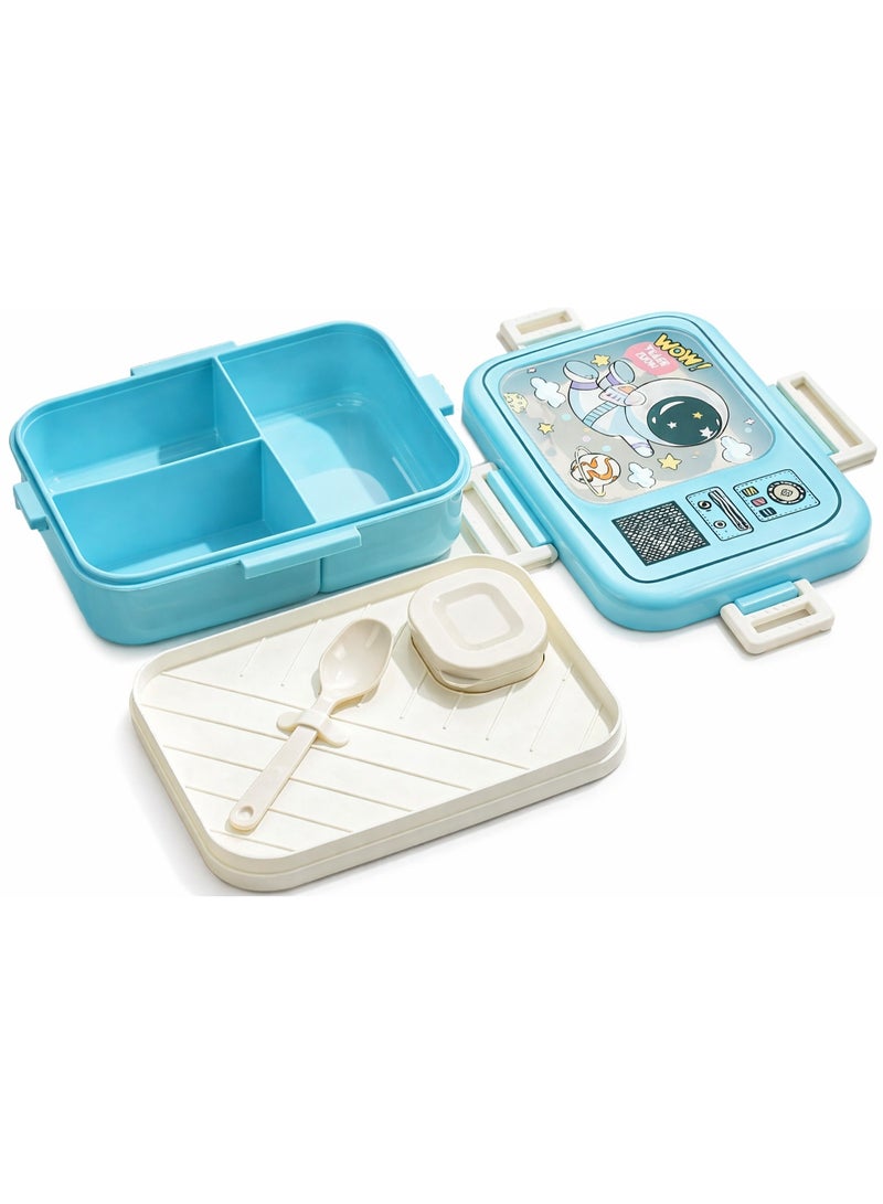 Mobcos Space Astronaut Sky Blue Plastic Multi-Compartment Portable Kids Lunch Box with Secure Locking Lid for Fresh and Organized Meals - Image 2
