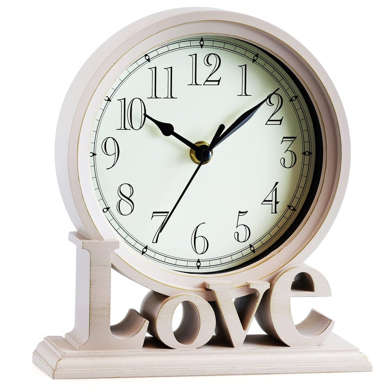 AYRELY AYRELY 65Inches Table Clock Vintage Family NonTicking Desk Clock Retro Mantel Clocks for Living Room Bedroom Shelf Fireplace Farmhouse Dcor Ivory 