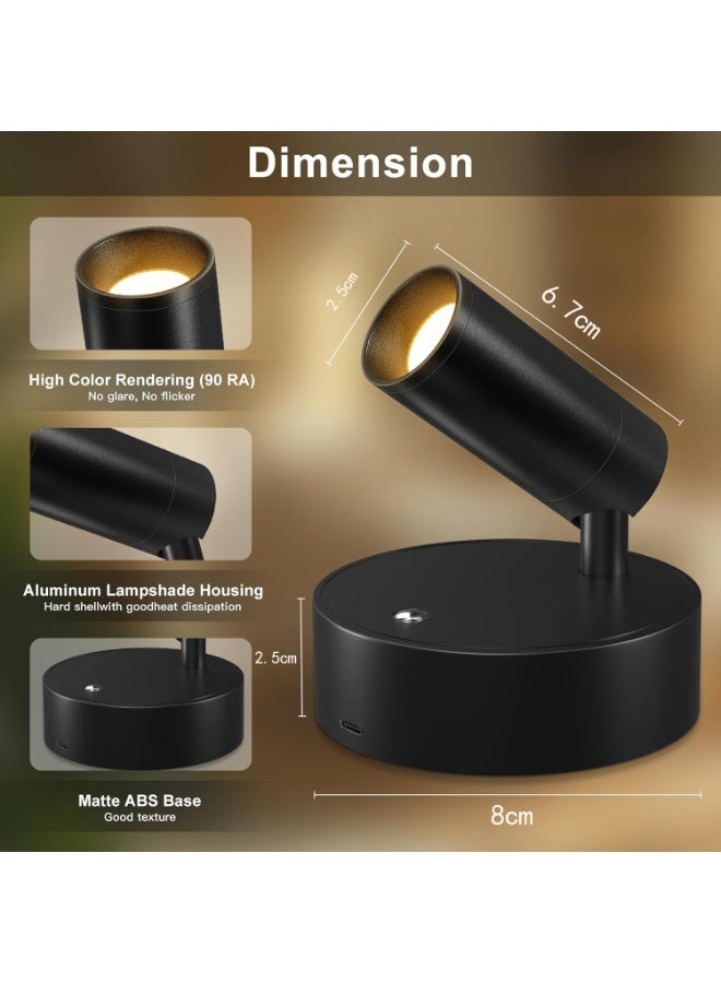 Yakiter Spotlight Indoor, Wireless Battery Operated with Remote,Uplight Indoor Down Light for Picture on Wall, Plant Spotlight Dimmable Timer, Mini Ceiling Lights Painting for Trees Plant（Black） - Image 3