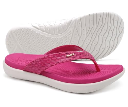KuaiLu Red Flip Flops for Women Ladies Yoga Mat Comfortable Walking Thong Sandals With Plantar Fasciitis Arch Support Slip On Indoor Outdoor For Summer(Bright Pink) - Image 2