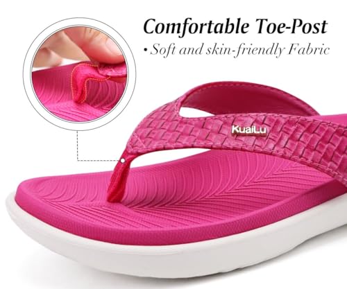 KuaiLu Red Flip Flops for Women Ladies Yoga Mat Comfortable Walking Thong Sandals With Plantar Fasciitis Arch Support Slip On Indoor Outdoor For Summer(Bright Pink) - Image 5