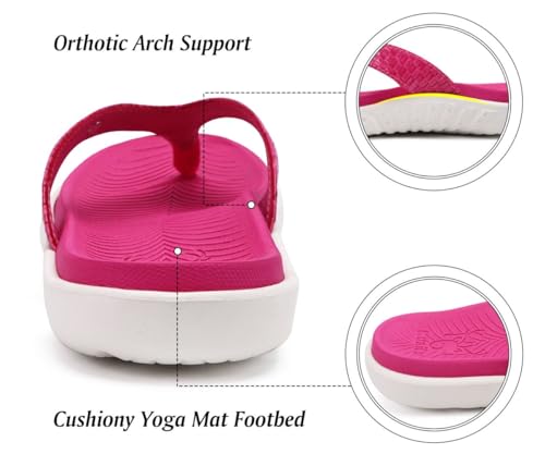 KuaiLu Red Flip Flops for Women Ladies Yoga Mat Comfortable Walking Thong Sandals With Plantar Fasciitis Arch Support Slip On Indoor Outdoor For Summer(Bright Pink) - Image 3