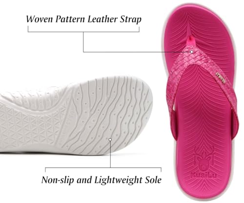 KuaiLu Red Flip Flops for Women Ladies Yoga Mat Comfortable Walking Thong Sandals With Plantar Fasciitis Arch Support Slip On Indoor Outdoor For Summer(Bright Pink) - Image 4
