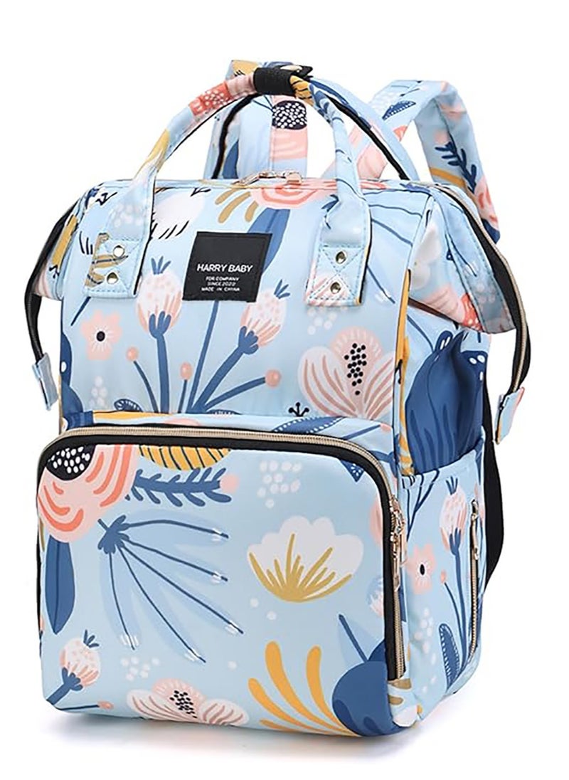 Yoawllty Big Capacity Baby Diaper Bag, Multifunctional Waterproof Diapers Changing Backpacks for Mothers and Fathers Travel(Flower Blue)  - Image 1