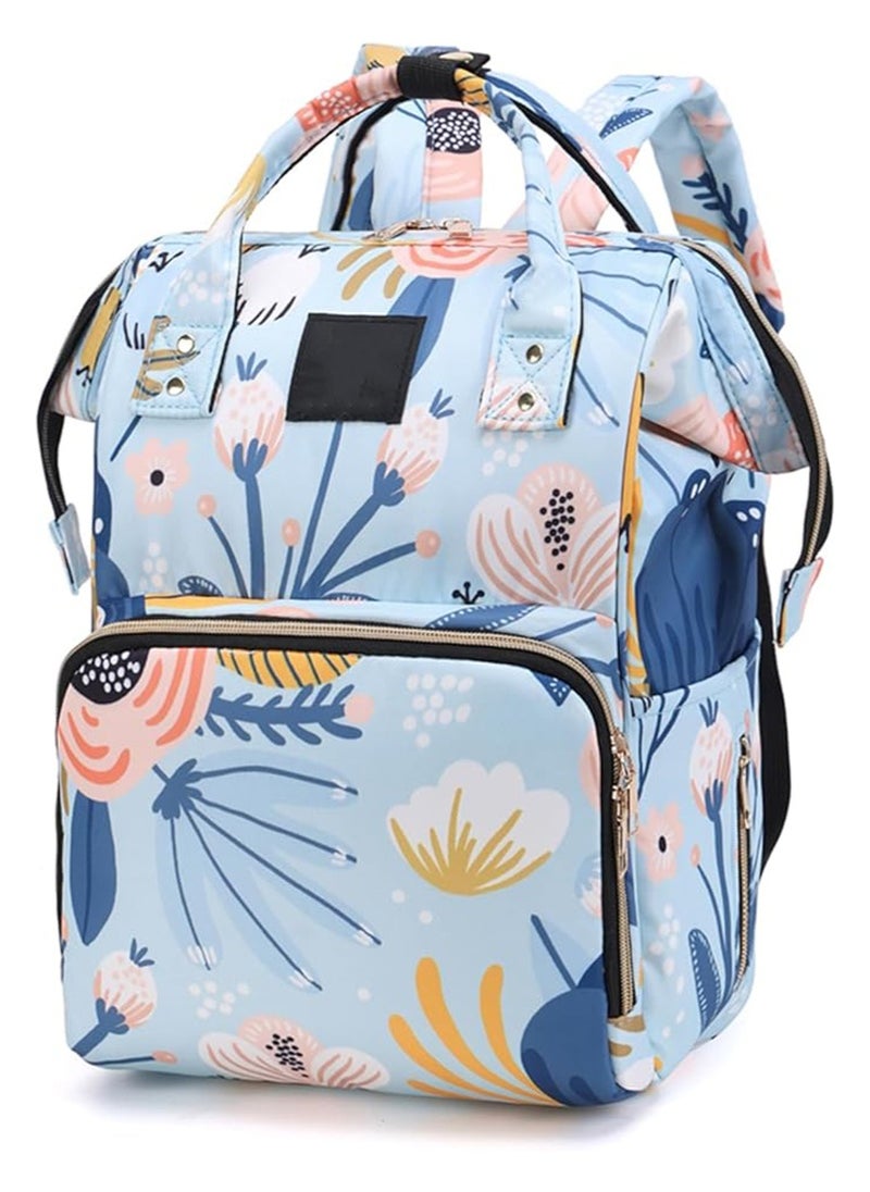Yoawllty Big Capacity Baby Diaper Bag, Multifunctional Waterproof Diapers Changing Backpacks for Mothers and Fathers Travel(Flower Blue)  - Image 1