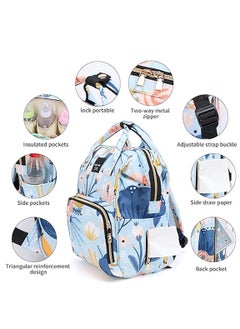 Yoawllty Big Capacity Baby Diaper Bag, Multifunctional Waterproof Diapers Changing Backpacks for Mothers and Fathers Travel(Flower Blue)  - Image 2