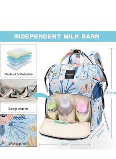 Yoawllty Big Capacity Baby Diaper Bag, Multifunctional Waterproof Diapers Changing Backpacks for Mothers and Fathers Travel(Flower Blue)  - Image 3