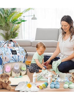 Yoawllty Big Capacity Baby Diaper Bag, Multifunctional Waterproof Diapers Changing Backpacks for Mothers and Fathers Travel(Flower Blue)  - Image 5