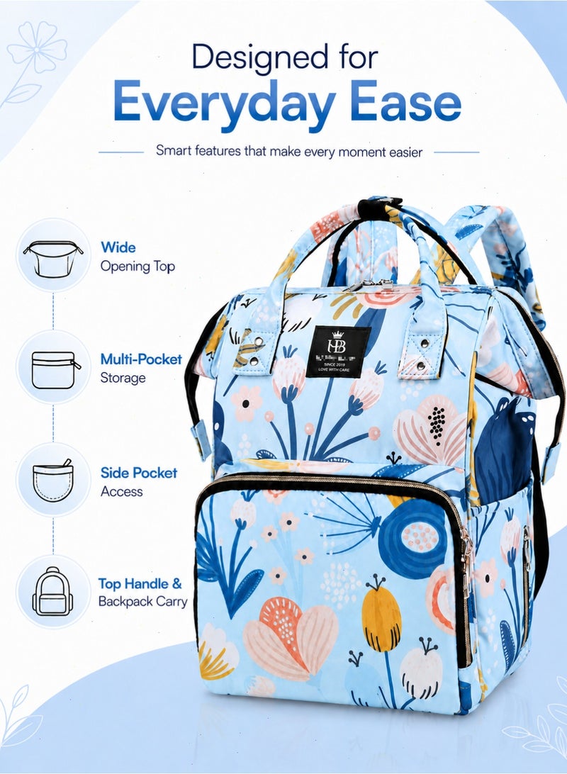 Diaper Bag, Baby Diaper Bag with 13 Pockets, Multifunctional Diapers Changing Backpack, Baby Travel Tote Changing Backpacks(Flower Blue) - Image 2