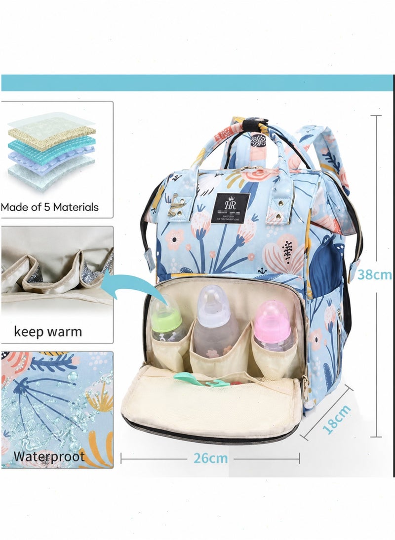 Diaper Bag, Baby Diaper Bag with 13 Pockets, Multifunctional Diapers Changing Backpack, Baby Travel Tote Changing Backpacks(Flower Blue) - Image 5