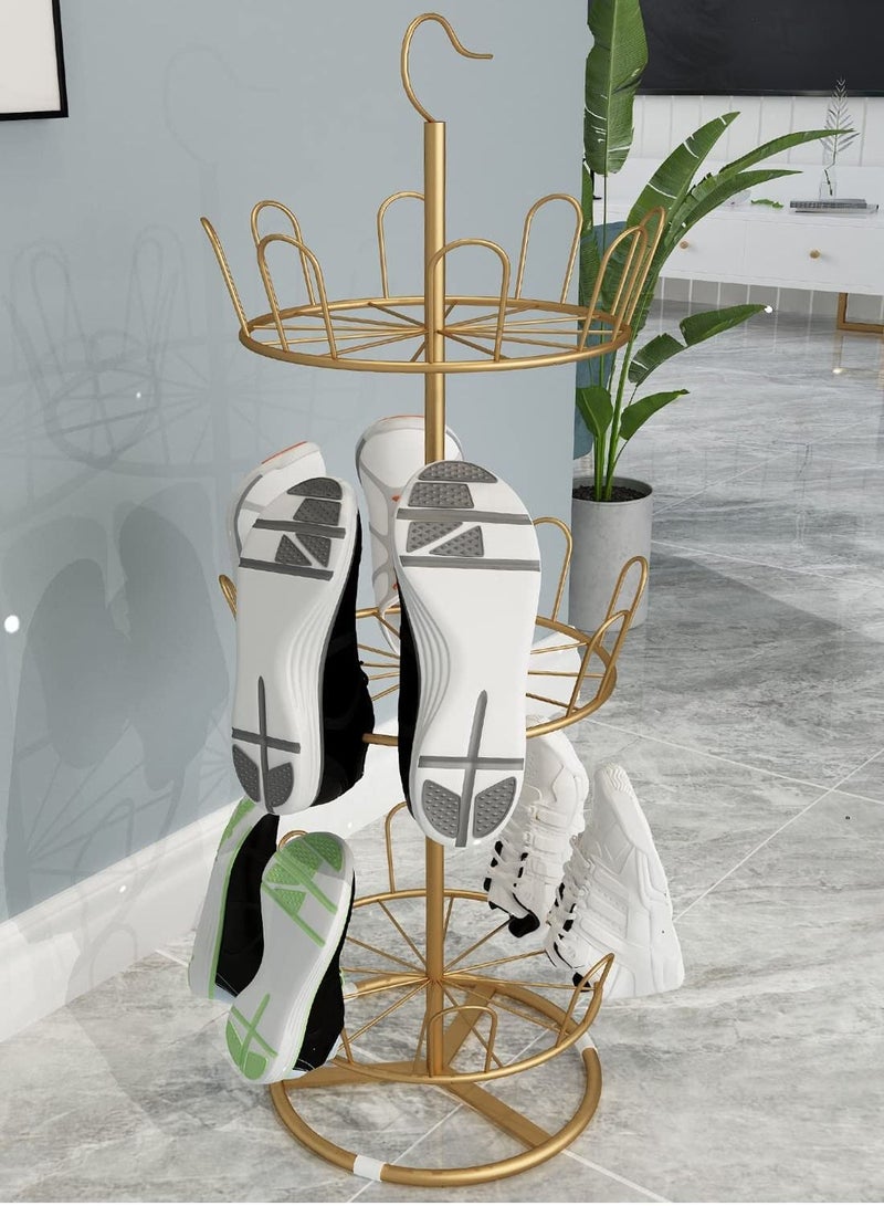 DubaiGallery رف أحذية دوار، رف شجرة أحذية حديدي، رف أحذية دائري قائم دوار، رف منظم أحذية دائري دوار (ذهبي، 3 طبقات) - Image 1