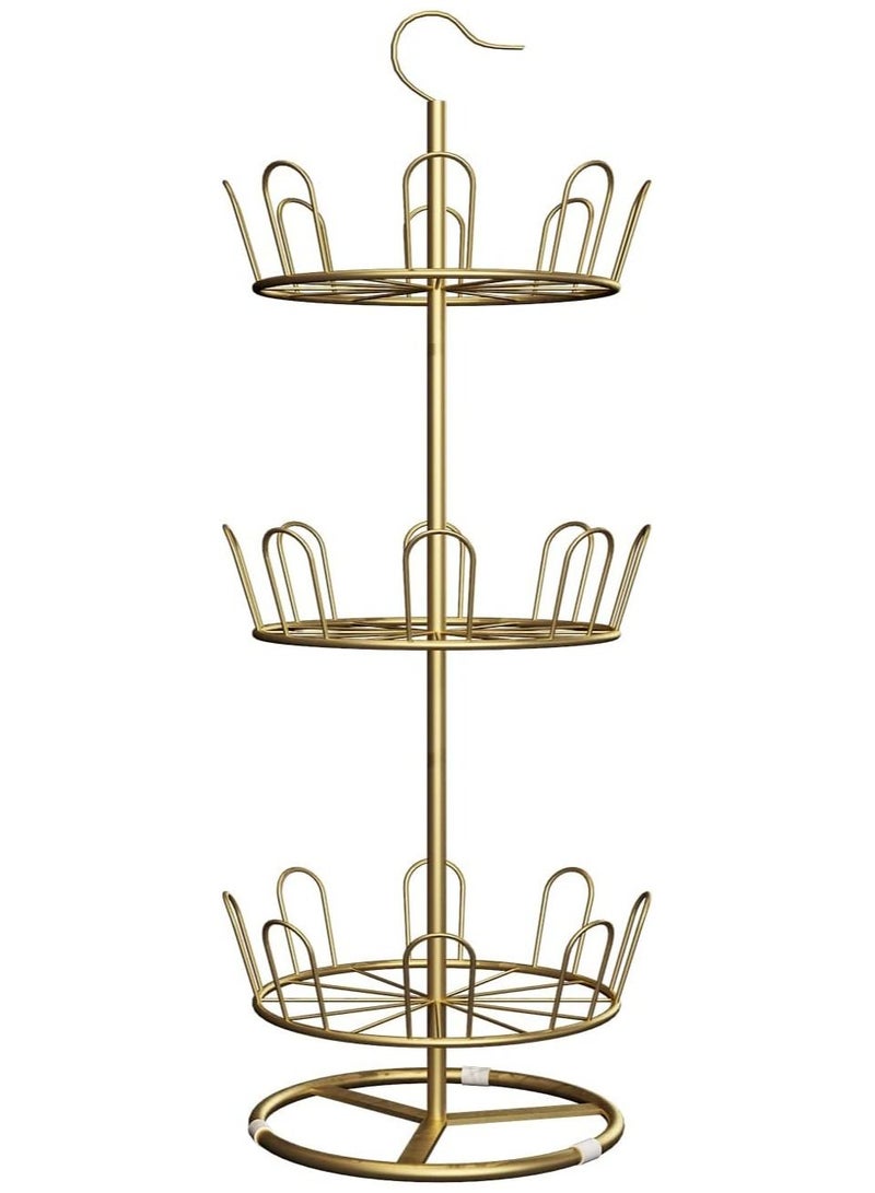 DubaiGallery رف أحذية دوار، رف شجرة أحذية حديدي، رف أحذية دائري قائم دوار، رف منظم أحذية دائري دوار (ذهبي، 3 طبقات) - Image 4
