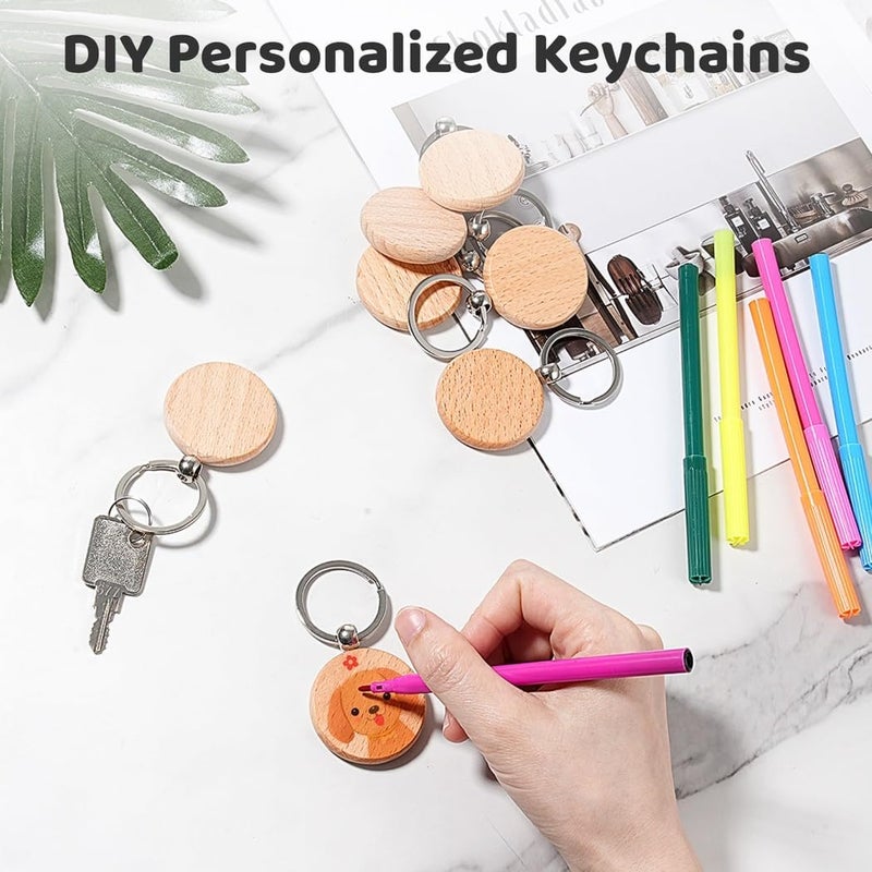 Wooden Keychain Blanks, 100 Pcs Tags Wood Round Polished Finely, Keyrings Wood Blank For Crafts Diy Personalized, Hangings Wall, Decorations Bag, Pendants Christmas, Tags Pet - Image 5