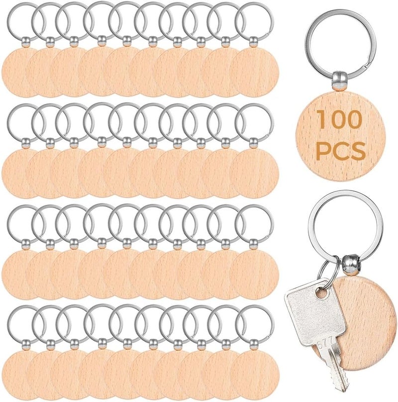 Wooden Keychain Blanks, 100 Pcs Tags Wood Round Polished Finely, Keyrings Wood Blank For Crafts Diy Personalized, Hangings Wall, Decorations Bag, Pendants Christmas, Tags Pet - Image 1