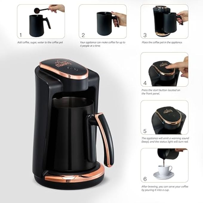 Any Morning Turkish Coffee Maker With Stainless Steel Double Spout Pot Greek Coffee Machine With Brewing Detection Sensor Auto Shut Off And Boil Dry Protection 4 Cups 400 W - Image 4