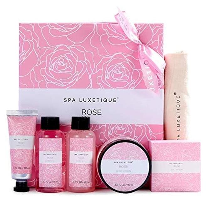 Spa Luxetique Spa Gift Set for Women Gift Baskets, 6 Pcs Bath and Body Spa Kit, Bath Set Includes Body Lotion, Shower Gel, Bubble Bath, Hand Cream, Travel Bag, Relaxing Gifts for Women. - Image 1